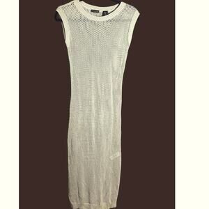 Tahari Beige with Silver Threads Crochet Swimsuit Coverup Dress XS NWOT